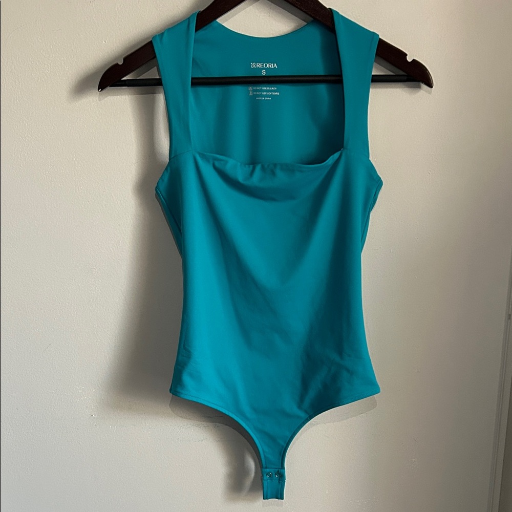 ReoRia Bright “Acid Blue” One-Piece Squareneck Sleeveless Bodysuit